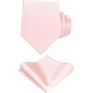 Solid Satin Woven dyed Color Formal Necktie and Pocket Square Sets in Gift Box